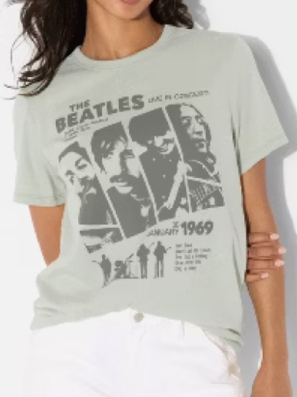 The Beatles 1969 Concert Graphic Tee Desert Sage Women’s New NWT